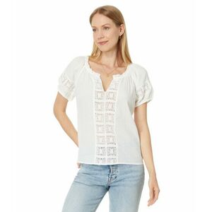 Imbracaminte Femei Lucky Brand Granny Square Short Sleeve Top Whisper White imagine