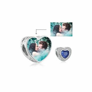 Talisman din argint Custom Photo Blue Heart imagine