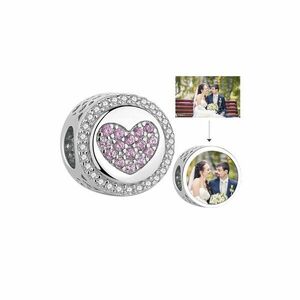 Talisman din argint Custom Photo Heart and Crystals imagine