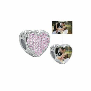 Talisman din argint Custom Photo Pink Crystal Heart imagine