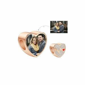 Talisman din argint Custom Photo Rose Gold Heartbeat imagine