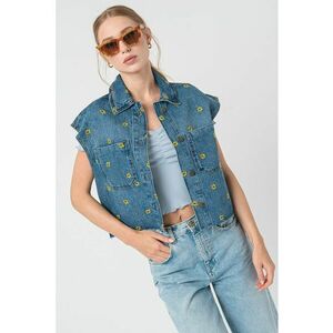 Jacheta de denim cu broderie florala imagine