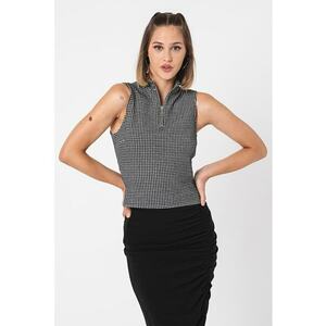 Bluza crop cu model houndstooth fara maneci imagine