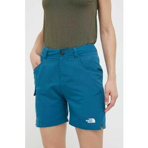 The North Face pantaloni scurți outdoor Horizon culoarea turcoaz, neted, high waist imagine