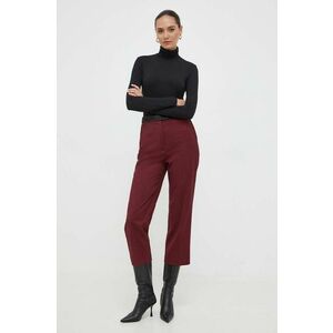 BOSS pantaloni de lana culoarea bordo, drept, high waist imagine