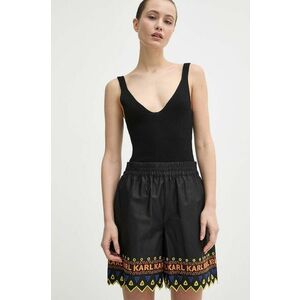 Karl Lagerfeld pantaloni scurti din bumbac culoarea negru, modelator, high waist imagine