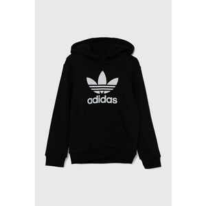 adidas Originals bluza copii TREFOIL HOODIE culoarea negru, cu glugă, cu imprimeu, IY7446 imagine