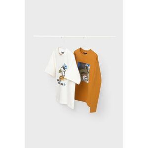 Mayoral longsleeve din bumbac pentru copii 2-pack culoarea portocaliu, cu imprimeu, 7083 imagine