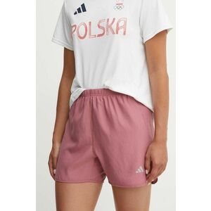 adidas Performance pantaloni scurți de alergare Run It culoarea roz, neted, high waist, IT3474 imagine