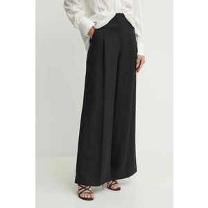 Karl Lagerfeld pantaloni din amestec de in culoarea negru, drept, high waist, 245W1006 imagine