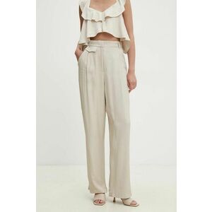 Answear Lab pantaloni femei, culoarea bej, drept, high waist imagine