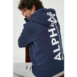 Alpha Industries bluza barbati, culoarea albastru marin, cu glugă, cu imprimeu imagine