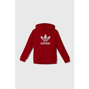 adidas Originals bluza copii TREFOIL HOODIE culoarea rosu, cu glugă, cu imprimeu, IY7443 imagine