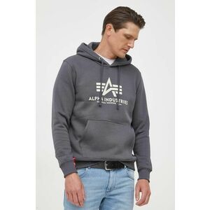 Alpha Industries bluză Basic bărbați, culoarea gri, cu glugă, cu imprimeu 178312.136-grey imagine