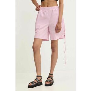 Answear Lab pantaloni scurti din bumbac culoarea roz, neted, high waist imagine