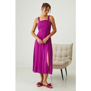 Medicine rochie din amestec de in culoarea violet, midi, evazati imagine