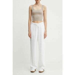 Hollister Co. pantaloni din in culoarea alb, drept, high waist imagine