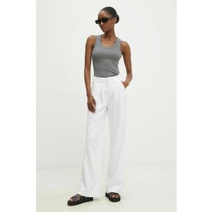 Answear Lab pantaloni de bumbac culoarea alb, drept, high waist imagine