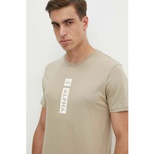 Alpha Industries tricou din bumbac barbati, culoarea bej, cu imprimeu, 146509 imagine