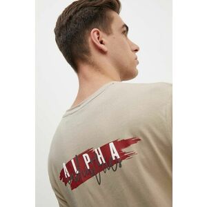 Alpha Industries tricou din bumbac barbati, culoarea bej, cu imprimeu, 148523 imagine