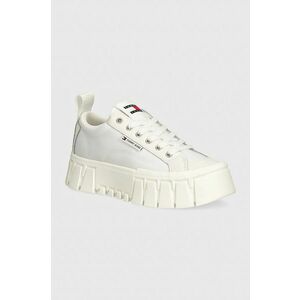 Tommy Jeans tenisi TJW VULC FLATFORM LC MIX MEDIA femei, culoarea alb, EN0EN02569 imagine