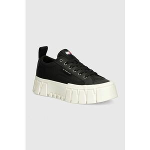 Tommy Jeans tenisi TJW VULC FLATFORM LC MIX MEDIA femei, culoarea negru, EN0EN02569 imagine