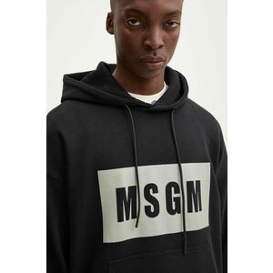 MSGM hanorac de bumbac barbati, culoarea negru, cu glugă, cu imprimeu, 3740MM525.247799 imagine