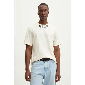 MSGM tricou din bumbac barbati, culoarea bej, cu imprimeu, 3740MM102.247798 imagine