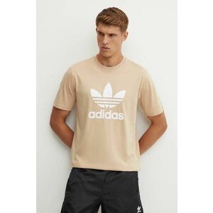 adidas Originals tricou din bumbac barbati, culoarea bej, cu imprimeu, IZ2351 imagine