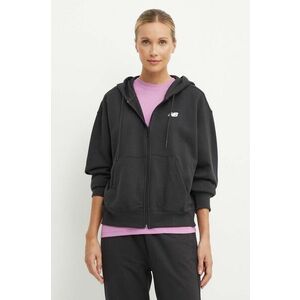 New Balance bluza femei, culoarea negru, cu glugă, cu imprimeu, WJ41501BK imagine