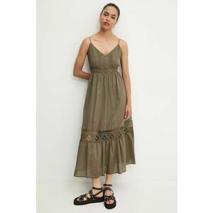 Answear Lab rochie din bumbac culoarea verde, midi, evazati imagine