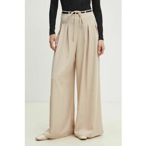 Answear Lab pantaloni femei, culoarea bej, lat, high waist imagine