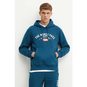 The North Face bluza Hoodie Varsity Graphic barbati, culoarea turcoaz, cu glugă, cu imprimeu, NF0A89DJ1NO1 imagine