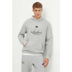 adidas hanorac de bumbac Brand Love barbati, culoarea gri, cu glugă, cu imprimeu, IX1316 imagine