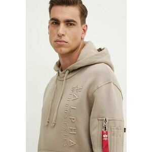 Alpha Industries bluza barbati, culoarea bej, cu glugă, cu imprimeu, 138333 imagine