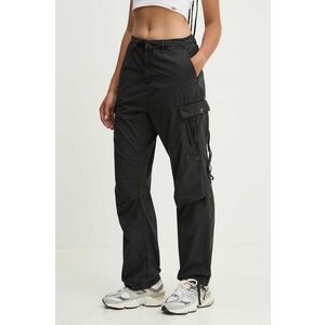 Superdry pantaloni de bumbac culoarea negru, drept, high waist, W7011070A-02A imagine