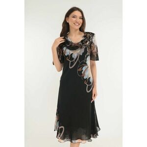 Rochie eleganta din voal negru cu flori maxi crem imagine