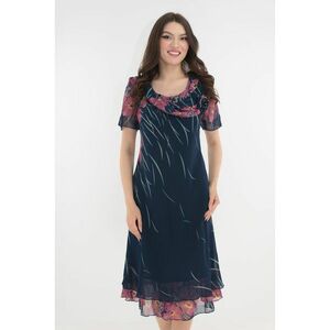 Rochie eleganta din voal bleumarin cu flori roz imagine