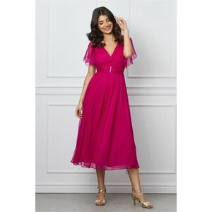 Rochie Leonard Collection magenta din matase cu strasuri in talie imagine