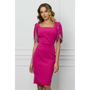 Rochie MBG fucsia cu franjuri din strasuri la maneci imagine