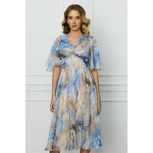 Rochie Leonard Collection bleu cu imprimeu bej din voal imagine