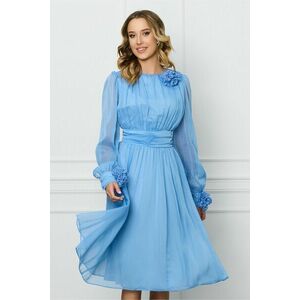 Rochie DY Fashion bleu din voal cu trandafiri la maneci si decolteu imagine