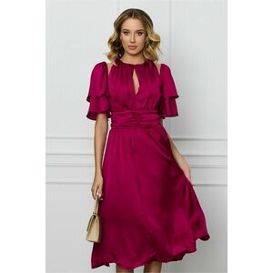 Rochie DY Fashion magenta cu volane la maneci si decupaj la decolteu imagine