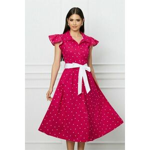 Rochie DY Fashion fucsia cu buline si cordon in talie imagine