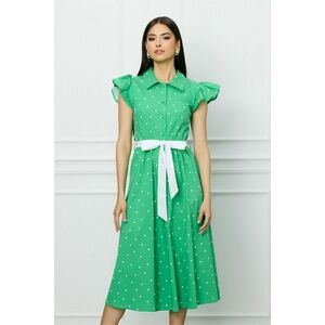 Rochie DY Fashion verde cu buline si cordon in talie imagine