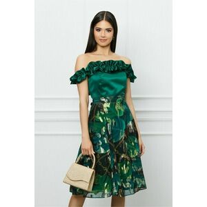 Rochie DY Fashion verde cu imprimeuri florale pe fusta si volane la bust imagine