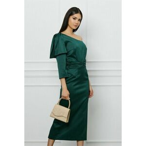 Rochie DY Fashion verde din tafta cu funda pe umar imagine