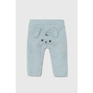 United Colors of Benetton pantaloni de trening din bumbac pentru bebeluși culoarea turcoaz, cu imprimeu, 3J70AF01T imagine