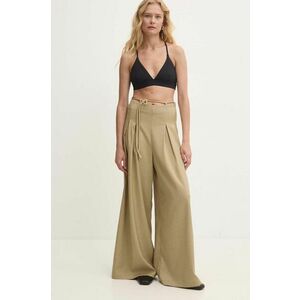 Answear Lab pantaloni femei, culoarea verde, lat, high waist imagine