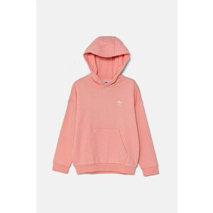 adidas Originals hanorac de bumbac pentru copii HOODIE culoarea portocaliu, cu glugă, neted, IX7615 imagine